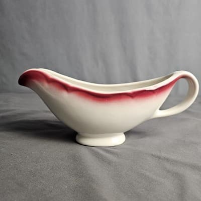 Sterling China Restaurant Ware Gravy Boat White Ceramic with Red Accent 8 oz. - Thumbnail 4