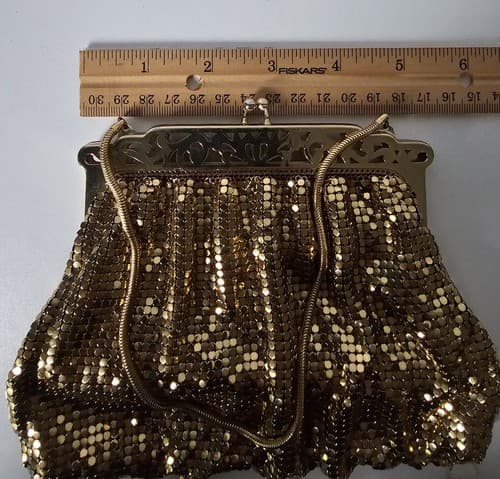 Whiting & Davis Gold Metal Mesh Evening Hand Bag Snake Chain Handle - Thumbnail 8