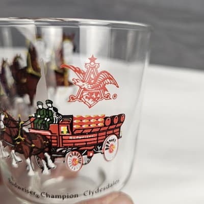 Vintage Budweiser Champion Clydesdales Footed Glass Tumbler 14-16 oz. - Thumbnail 4