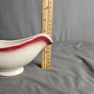 Sterling China Restaurant Ware Gravy Boat White Ceramic with Red Accent 8 oz. - Thumbnail 9