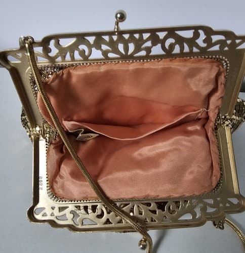 Whiting & Davis Gold Metal Mesh Evening Hand Bag Snake Chain Handle - Thumbnail 5