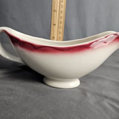 Sterling China Restaurant Ware Gravy Boat White Ceramic with Red Accent 8 oz. - Thumbnail 8