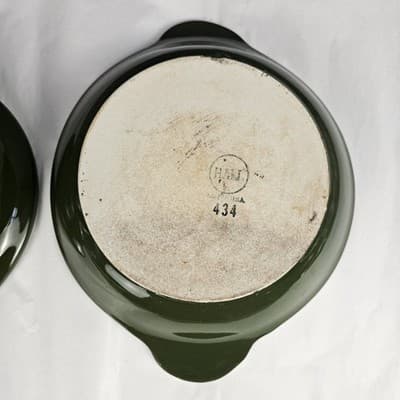 HALL Pottery Vintage 434 Ceramic Round Baking Dish & 392 Bowl Avocado green - Thumbnail 7