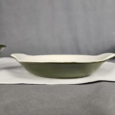 HALL Pottery Vintage 434 Ceramic Round Baking Dish & 392 Bowl Avocado green - Thumbnail 3
