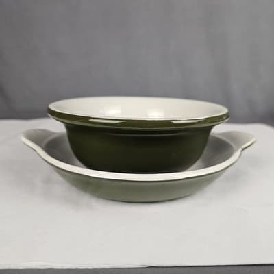 HALL Pottery Vintage 434 Ceramic Round Baking Dish & 392 Bowl Avocado green - Thumbnail 10
