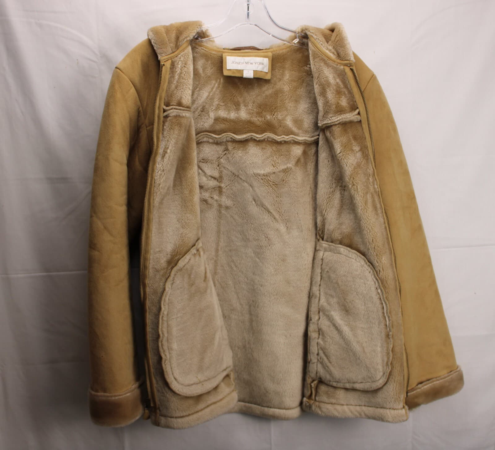 Womens Suede Coat Hooded Size S Jones New York Cream Faux Suede/ Fur Lined - Thumbnail 6