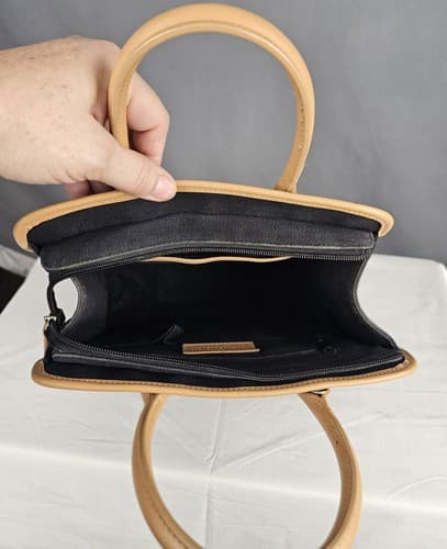 Etienne Aigner Black Beige Canvas Leather Trim Bag Purse Handbags Medium Zipper - Thumbnail 7