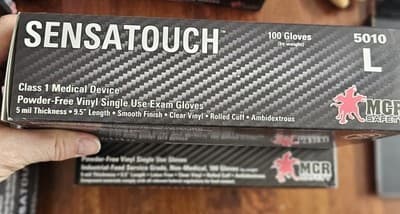 MCR Sensatouch 5010L 5ml Single Use Powder free Vinyl Gloves 1 box Free Shipping - Thumbnail 2