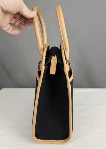 Etienne Aigner Black Beige Canvas Leather Trim Bag Purse Handbags Medium Zipper - Thumbnail 4