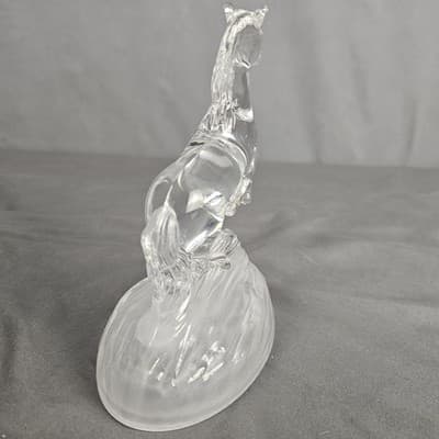 Cristal D' Arques Crystal Clear Glass Rearing Horse Figurine Statue Frosted Base - Thumbnail 5