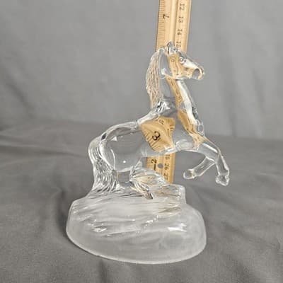 Cristal D' Arques Crystal Clear Glass Rearing Horse Figurine Statue Frosted Base - Thumbnail 7