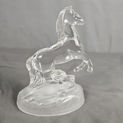 Cristal D' Arques Crystal Clear Glass Rearing Horse Figurine Statue Frosted Base - Thumbnail 4