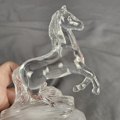Cristal D' Arques Crystal Clear Glass Rearing Horse Figurine Statue Frosted Base - Thumbnail 9