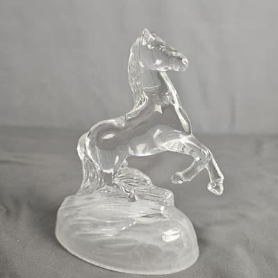 Cristal D' Arques Crystal Clear Glass Rearing Horse Figurine Statue Frosted Base - Thumbnail 3