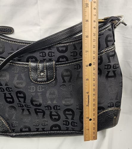 Etienne Aigner Vtg Signature Logo Print Handbag Purse Bag Bronze Black - Thumbnail 12