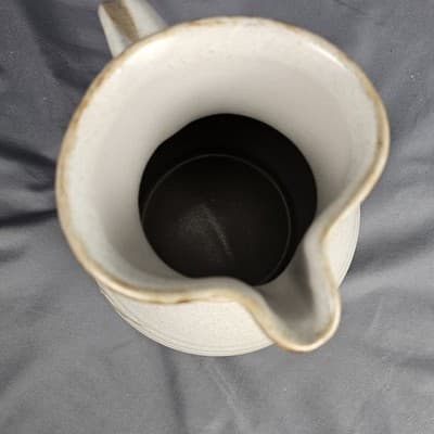 Stoneware Pottery Pitcher with Handle Hand Painted Leaves Tan with Brown USA - Thumbnail 7