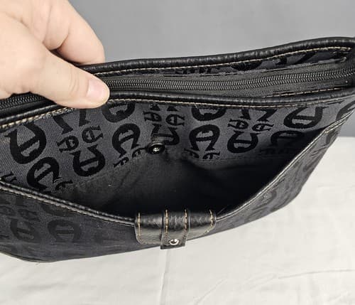Etienne Aigner Vtg Signature Logo Print Handbag Purse Bag Bronze Black - Thumbnail 11
