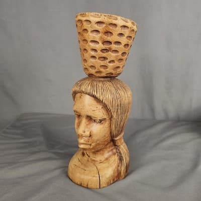 Folk Art Vintage Midcentury Wood Carving Sculpture Jamaica Signed T. Plummer - Thumbnail 2