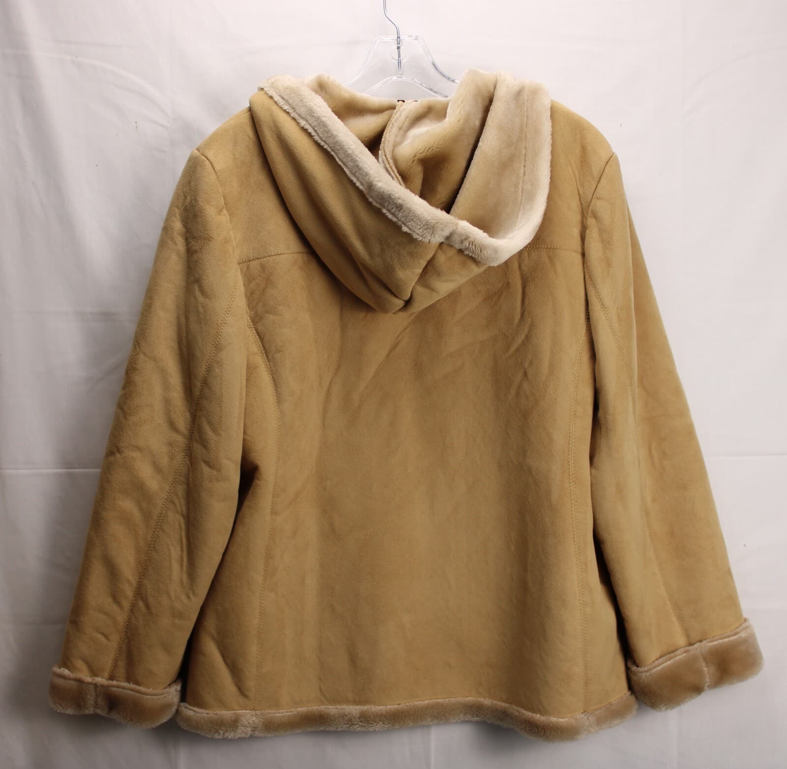 Womens Suede Coat Hooded Size S Jones New York Cream Faux Suede/ Fur Lined - Thumbnail 4