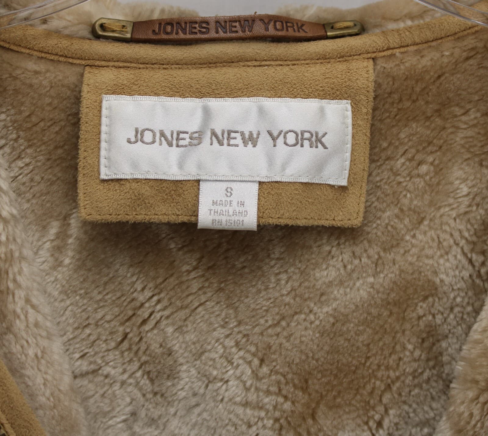 Womens Suede Coat Hooded Size S Jones New York Cream Faux Suede/ Fur Lined - Thumbnail 2