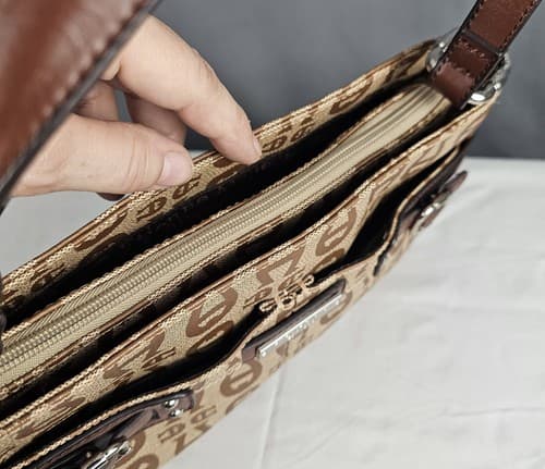 Etienne Aigner Vtg Signature Logo Print Handbag Purse Bag Bronze Brown - Thumbnail 5