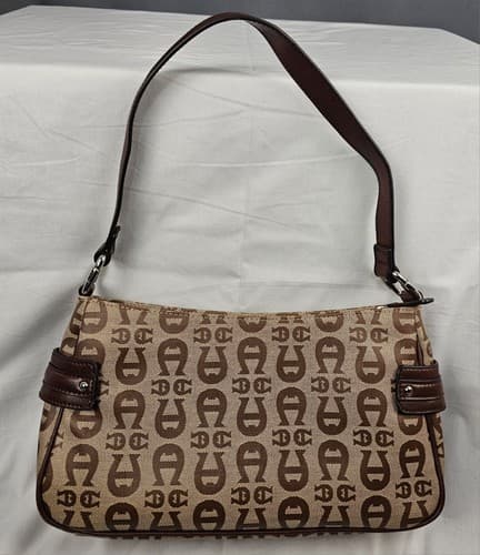 Etienne Aigner Vtg Signature Logo Print Handbag Purse Bag Bronze Brown - Thumbnail 2