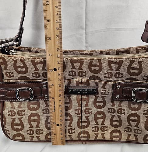 Etienne Aigner Vtg Signature Logo Print Handbag Purse Bag Bronze Brown - Thumbnail 4
