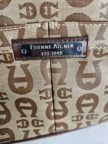 Etienne Aigner Vtg Signature Logo Print Handbag Purse Bag Bronze Brown - Thumbnail 8