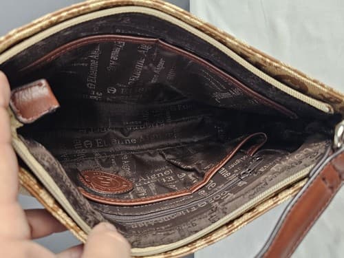 Etienne Aigner Vtg Signature Logo Print Handbag Purse Bag Bronze Brown - Thumbnail 6