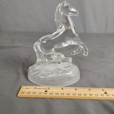 Cristal D' Arques Crystal Clear Glass Rearing Horse Figurine Statue Frosted Base - Thumbnail 8