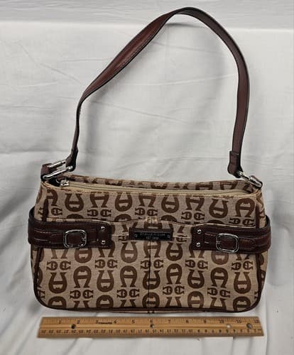Etienne Aigner Vtg Signature Logo Print Handbag Purse Bag Bronze Brown - Thumbnail 3