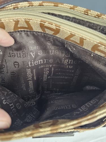 Etienne Aigner Vtg Signature Logo Print Handbag Purse Bag Bronze Brown - Thumbnail 9