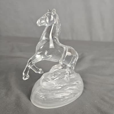 Cristal D' Arques Crystal Clear Glass Rearing Horse Figurine Statue Frosted Base - Thumbnail 2