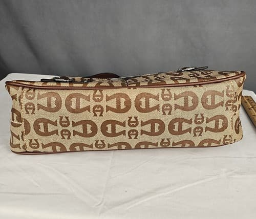 Etienne Aigner Vtg Signature Logo Print Handbag Purse Bag Bronze Brown - Thumbnail 10