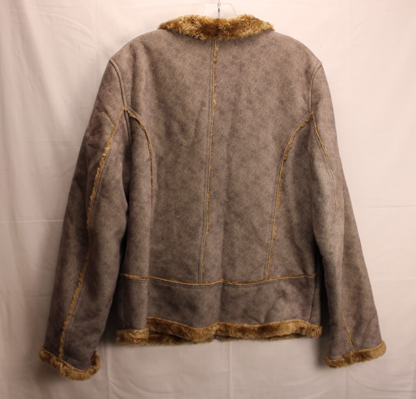 Cabela's Womens Sz Large Jacket Faux Suede Gray Winter Coat Lined Zipper Fur - Thumbnail 4