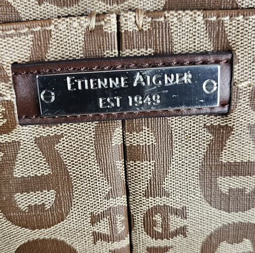 Etienne Aigner Vtg Signature Logo Print Handbag Purse Bag Bronze Brown - Thumbnail 7