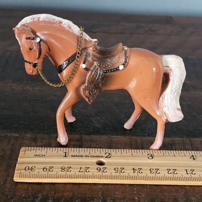 Vintage Cast Metal Horse Miniature Figurine w Western Saddle Mid Century Painted - Thumbnail 8