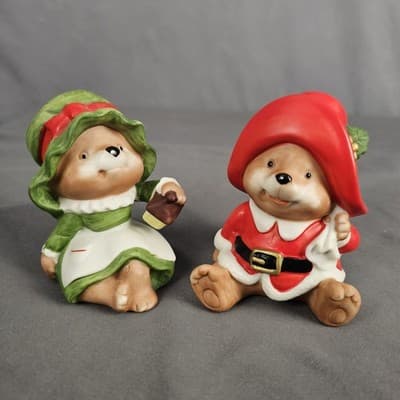 Homco Claus Family Bears Santa and Mrs. w/ Child Set of 3 Figurines #5600 - Thumbnail 2