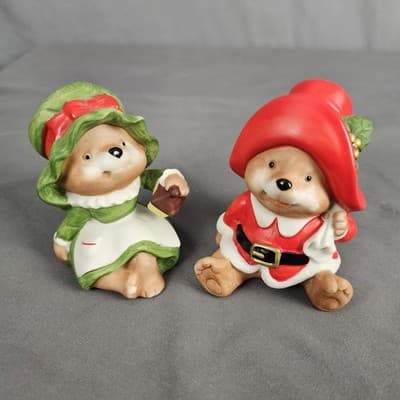 Homco Claus Family Bears Santa and Mrs. w/ Child Set of 3 Figurines #5600 - Thumbnail 3