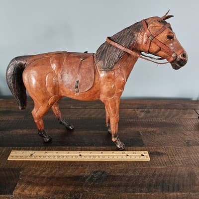 Vintage Handmade Leather Horse Figurine Statue Equestrian - Thumbnail 7