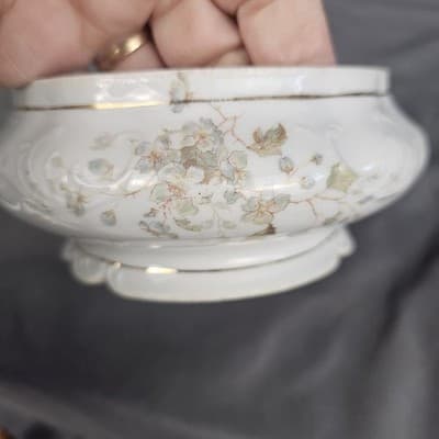 LS&S Carlsbad Sugar Bowl Base Austria Pink Blue Florals Scalloped Vintage - Thumbnail 5