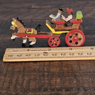 Vintage Handmade Wooden Miniature Horse & Carriage Figure Japan Free Shipping - Thumbnail 4