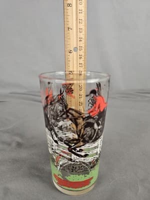 Hazel Atlas Tumbler Glass Hunt Scene Jump 16 oz Equestrian drinkware 6" H - Thumbnail 8