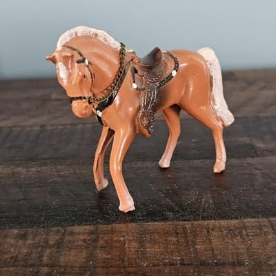 Vintage Cast Metal Horse Miniature Figurine w Western Saddle Mid Century Painted - Thumbnail 3