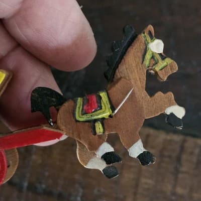 Vintage Handmade Wooden Miniature Horse & Carriage Figure Japan Free Shipping - Thumbnail 8