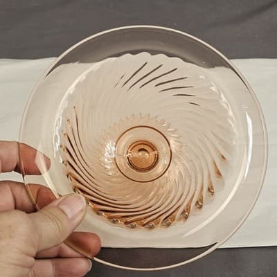 Imperial Twist Optic Pink Footed Pedestal Bowl Swirl with Rolled Rim Dish 1920s - Thumbnail 4