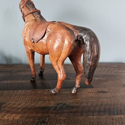 Vintage Handmade Leather Horse Figurine Statue Equestrian - Thumbnail 6