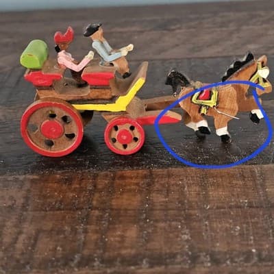 Vintage Handmade Wooden Miniature Horse & Carriage Figure Japan Free Shipping - Thumbnail 7