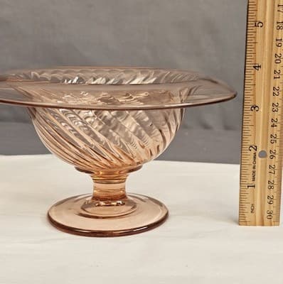 Imperial Twist Optic Pink Footed Pedestal Bowl Swirl with Rolled Rim Dish 1920s - Thumbnail 7
