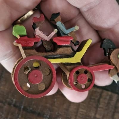 Vintage Handmade Wooden Miniature Horse & Carriage Figure Japan Free Shipping - Thumbnail 12